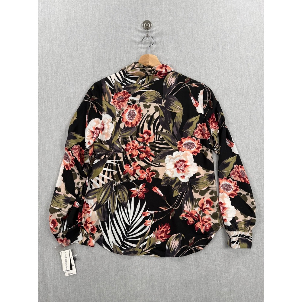 Bar III Womens Floral Animal Print Open Front Blouse Small Black Multi New - Picture 8 of 9